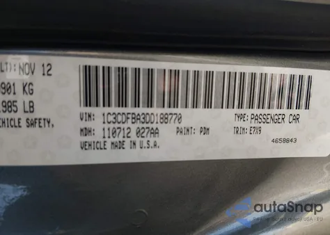 2013 Dodge Dart Sxt z USA, uszkodzony, nr VIN 1C3CDFBA3DD188770